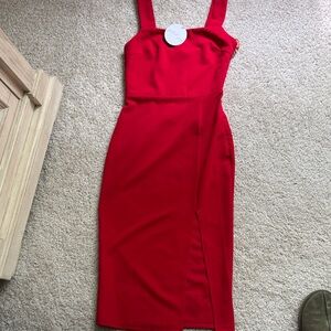 Petal & Pup Red Square Neck Midi Dress